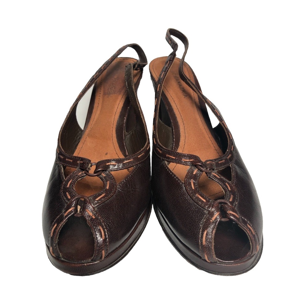 Vtg Y2K BCBG Max Azria Brown Leather Slingback Heels Made Italy EU 39.5 US 8.5